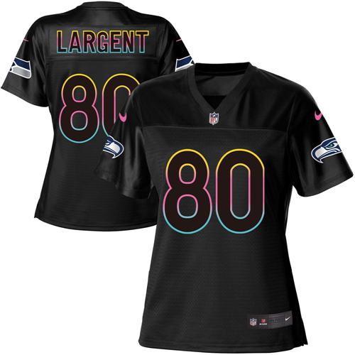 Nike Seahawks #80 Steve Largent Black Women's NFL Fashion Game Jersey - Click Image to Close